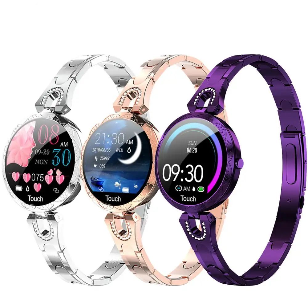 

2021 Hot Sell Christmas Gifts Ladies Women 2.5D tempered glass AK15 Smartwatch Wristband Bracelet Heart rate & Blood pressure, Silver/purple/blue/gold