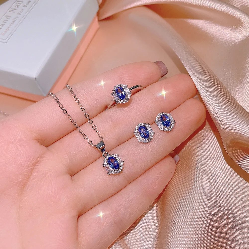 

Exquisite Women's Jewelry Set Square Cut Topaz Gemstone Earrings Ring Necklace Wedding Banquet Fine Jewelry, Customized color