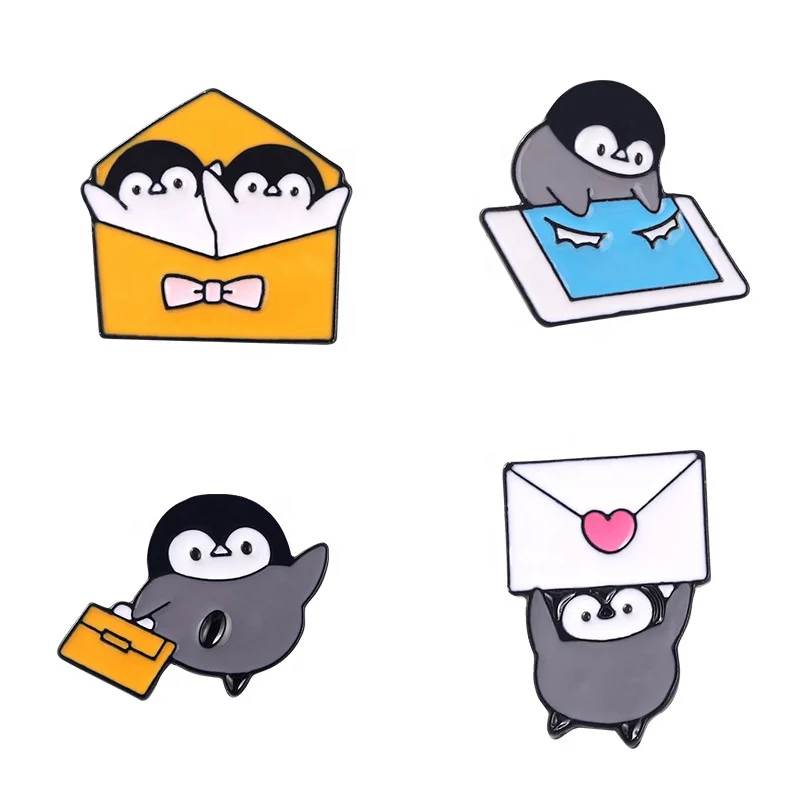 

Messenger penguin metal cute cartoon badge brooch, As picture