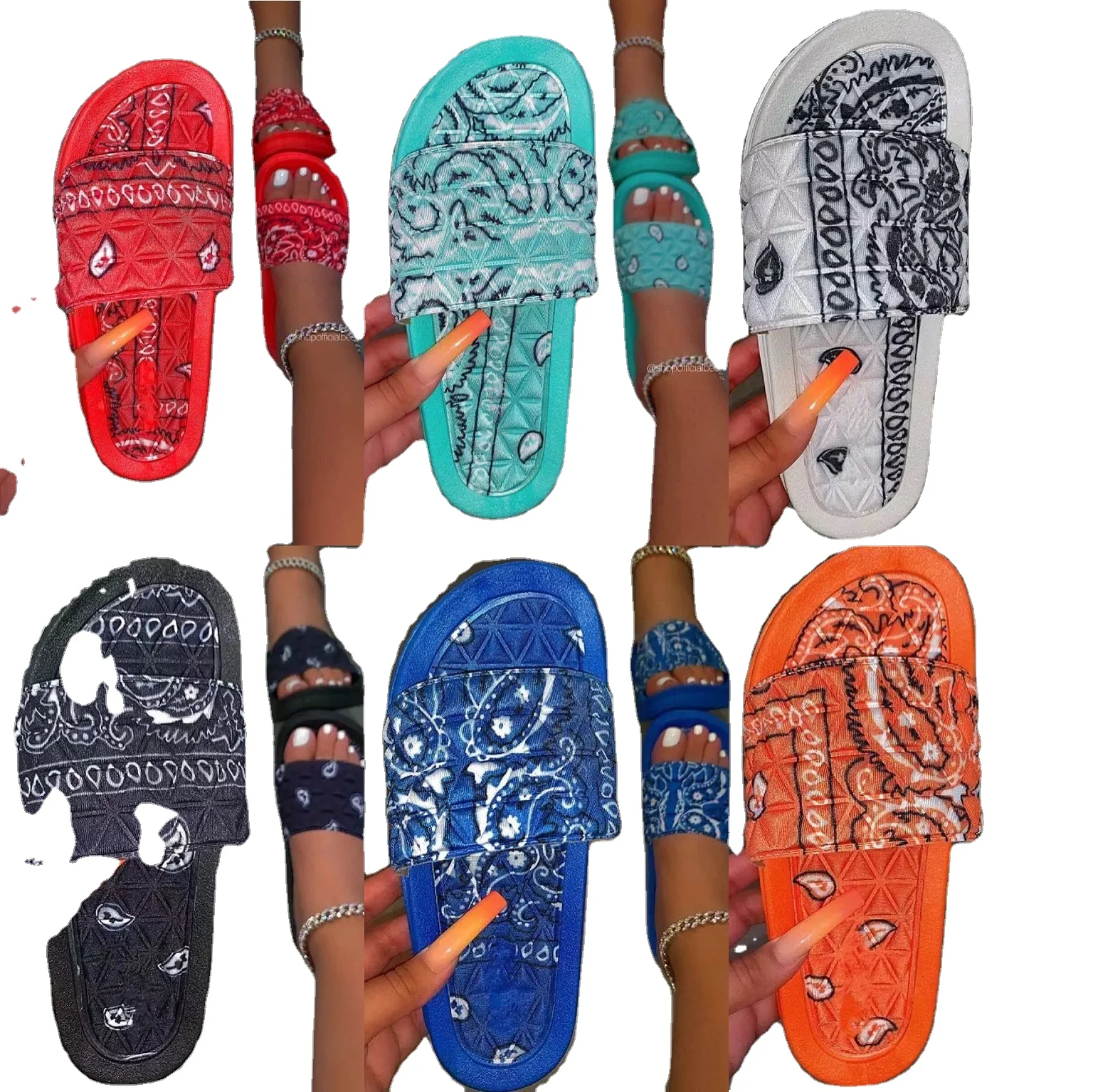 

wholesale 2021 top sellers new printed Bandana sandals beach flat slides for women