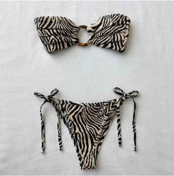 

Yifeng 2021 Custom private label zebra Swimwear High Quality Bathing Suit soild rib bandeau bikini set swimsuit, Solid