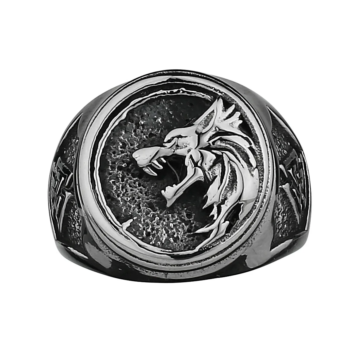 

Carline Wholesale Viking Jewelry ins hot Fashion Stainless steel Men's Viking Wolf Head Rune Ring Trendy Men Jewelry
