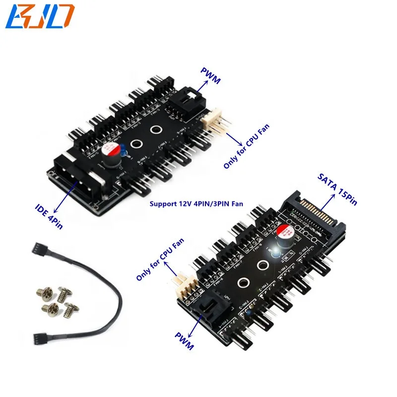 

10 Ports 4PIN 3PIN 12V PWM Fan Hub Breakout Board with IDE / SATA Power Connector in stock