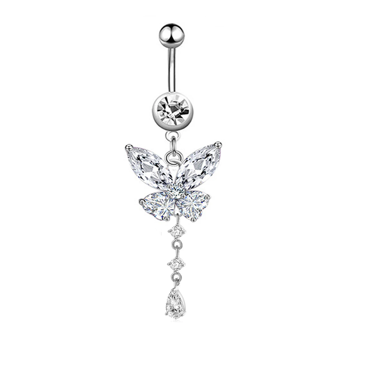 

Gaby hot sell silver butterfly belly rings crystal stainless steel belly rings body piercing jewelry, Silver color