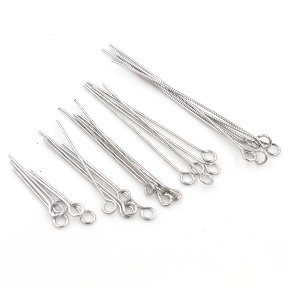 

No Fade 100pcs/Lot 20-70mm Stainless steel Eye Pins Findings Eye Head Pins For Jewelry Making DIY Supplies Accessories