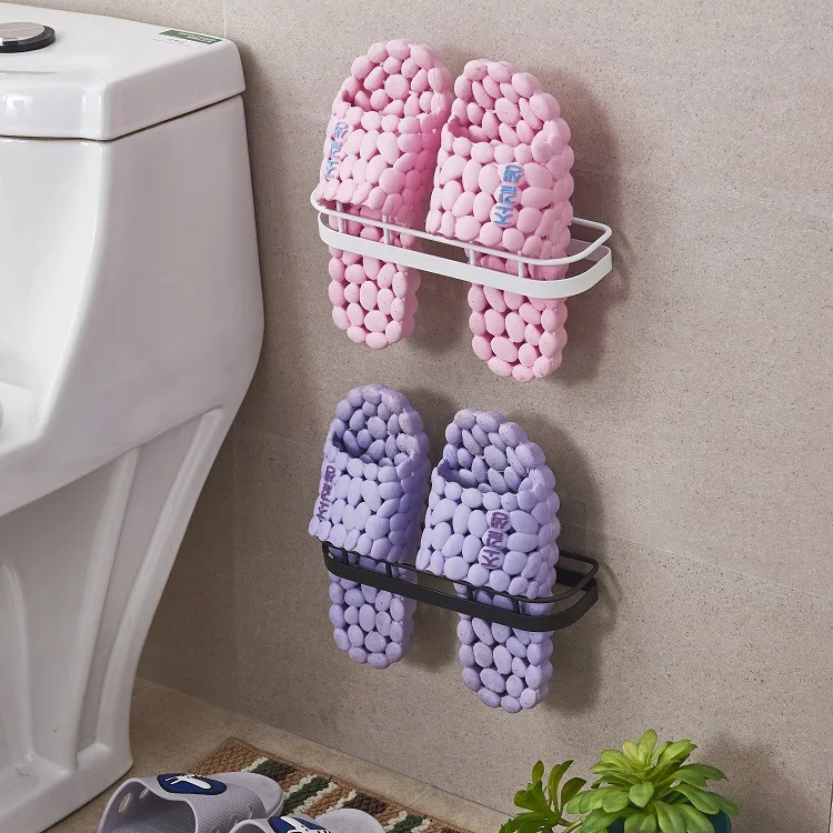 

2022 New Arrival Simple Mental Material Household Hotel Shoe Organizer Bathroom Slippers Rack, Black/white