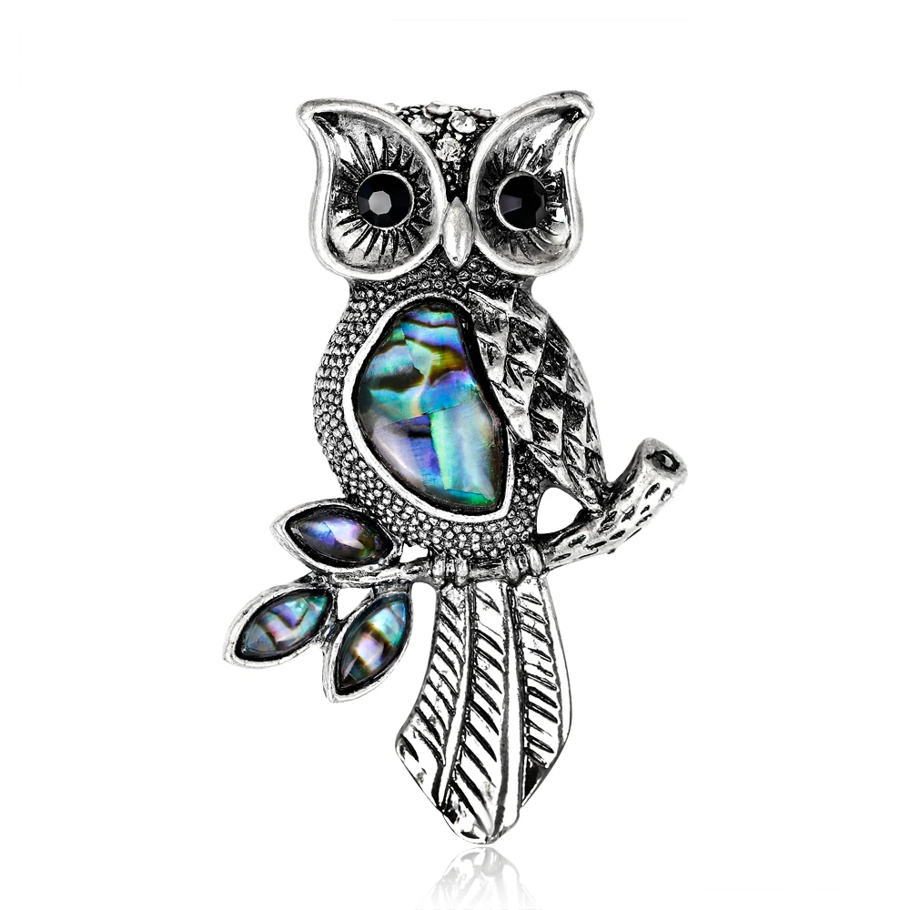 

Vintage Silver Owl Brooch Forest Animal Brooches for Women Animal Natural Shell Pin Jewelry Accessories Gifts