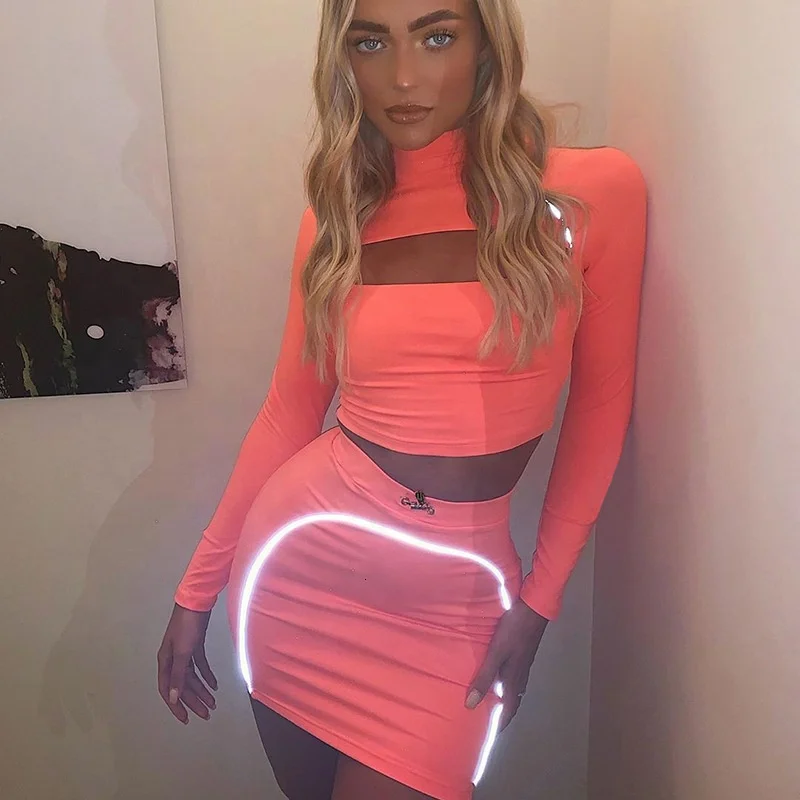 

Summer Hollow Out Reflective Set Women Clothing Sexy Short Two Piece Dress Set for sale, Picture