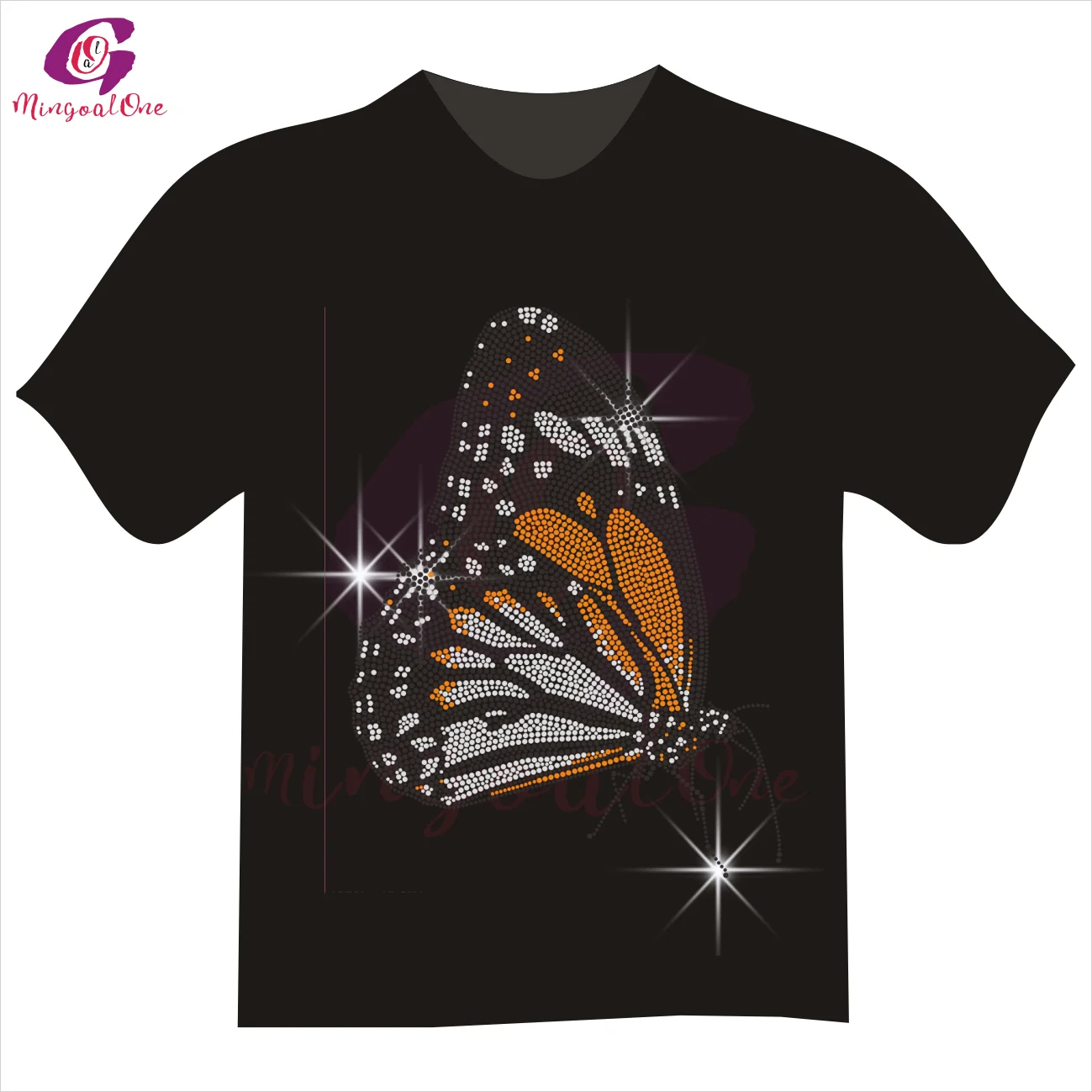 

Hotfix Butterfly Orange Crystal Cute frictional Rhinestone Transfer for shirt, Select from color chart