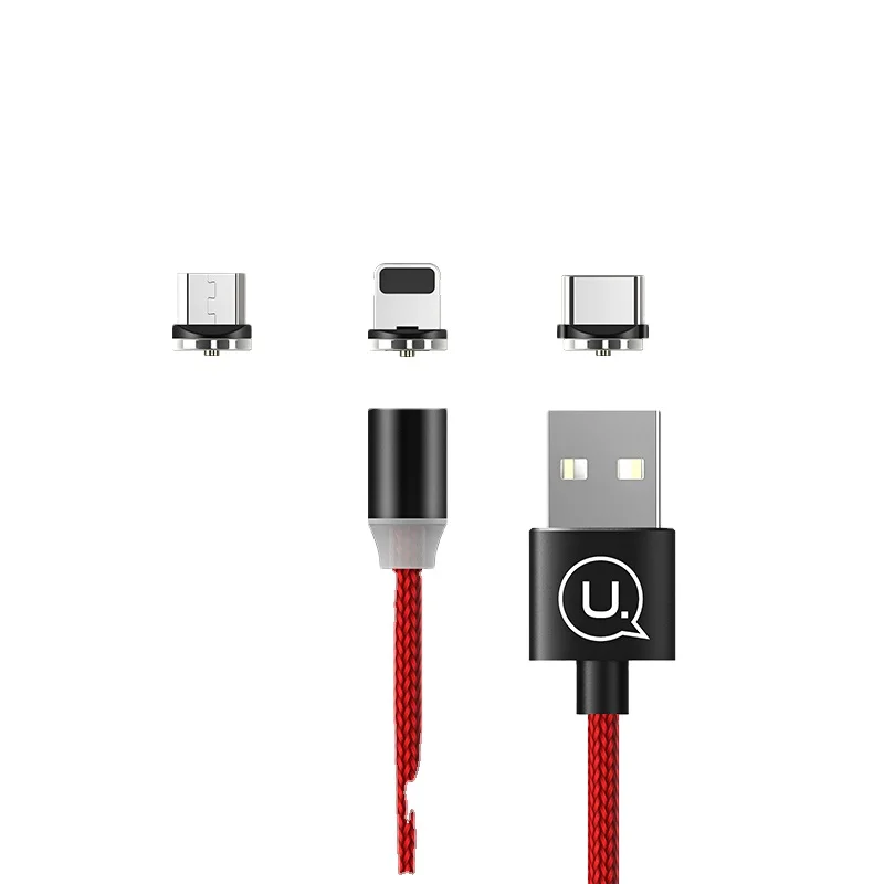 

USAMS Nylon Braided 2.1A fast charge Magnetic USB data transfer cable for iPhone, Red/black