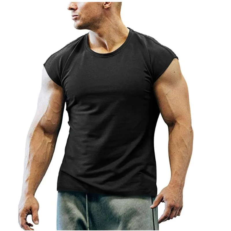 

2022 new fashion sleeveless T-shirt men's summer sports fitness men's short sleeved bottoming shirt, Customized color