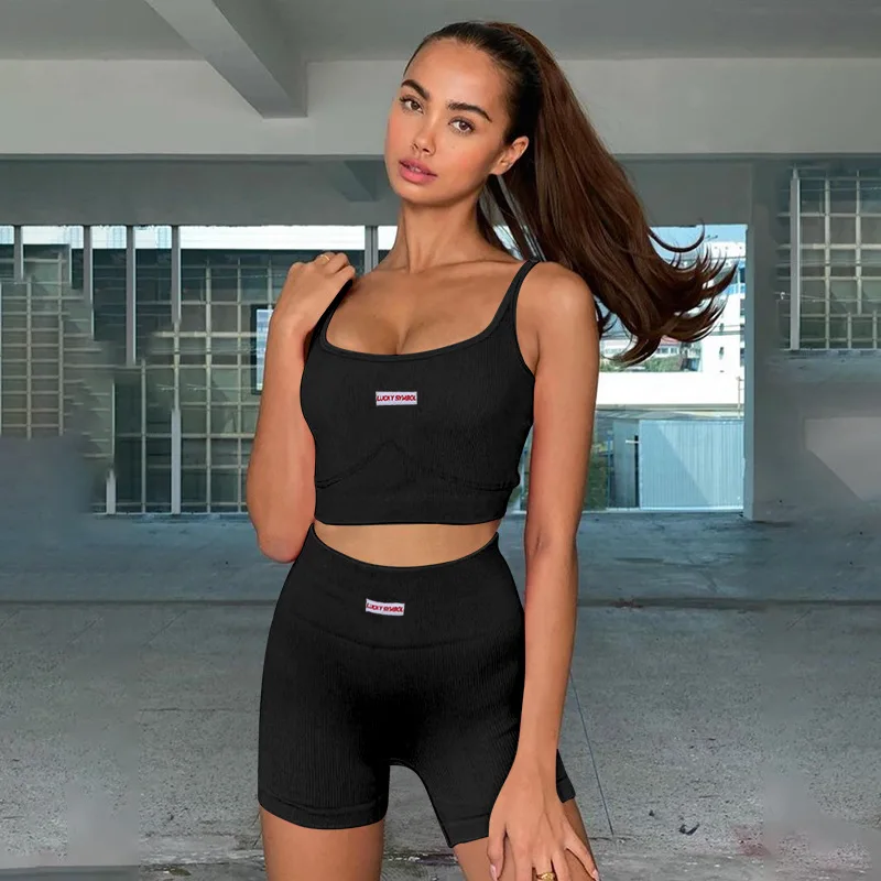 

MOQ 1PC Workout Set Women Fitness Clothing Sports Wear Short Bra + Legging Yoga Set, Picture shows