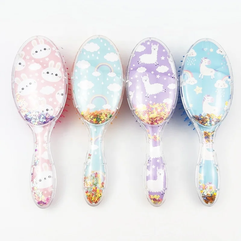 

BEAU FLY Printed Bunny Liquid Sand Detangling Hair Brush Portable Handle Glitter Oval Massage Hair Brush, Pink, blue, purple