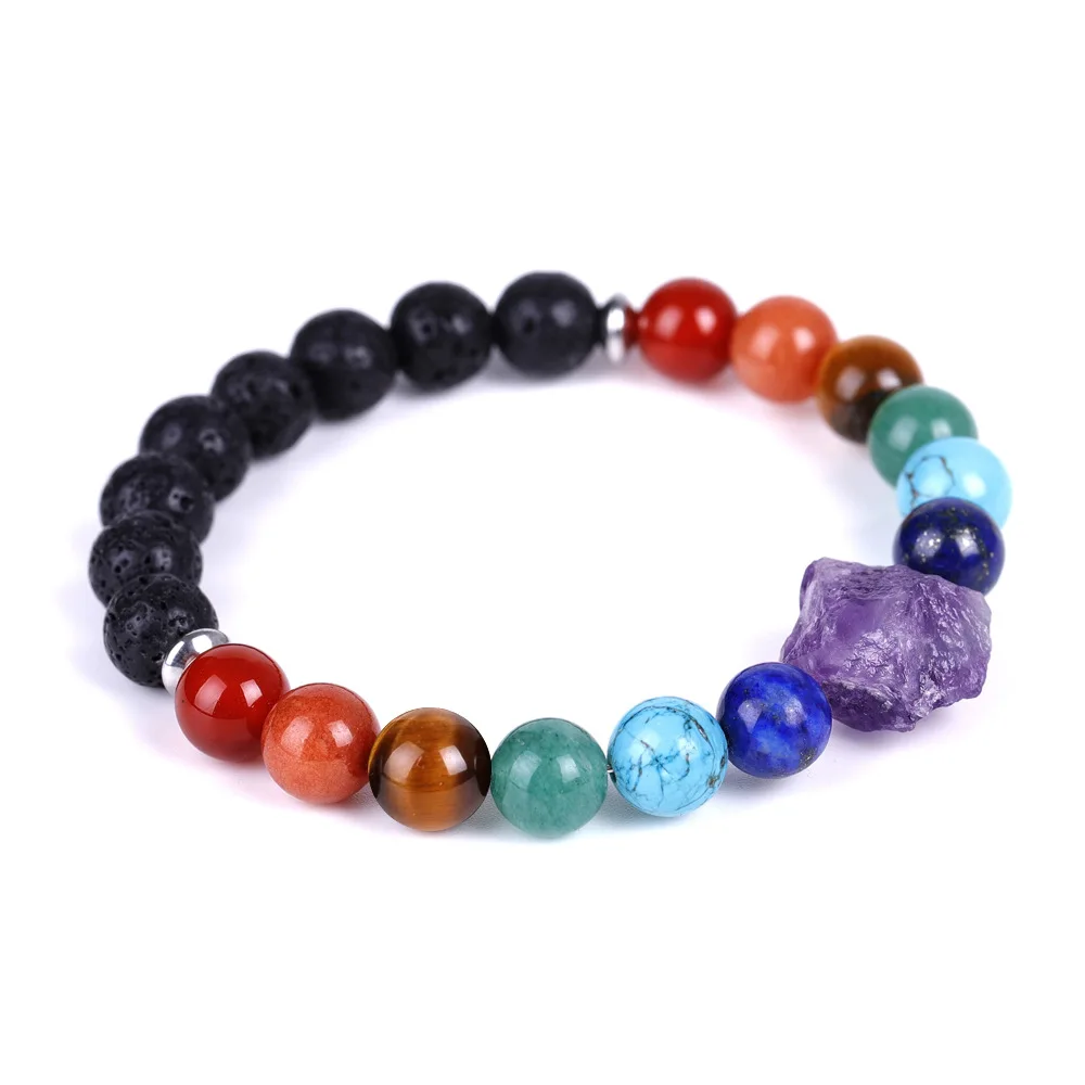 

2021 Good Feedback Stone Energy Crystal Bracelet Steel Spacer Yoga 7 Chakra Bracelet, Same as picture