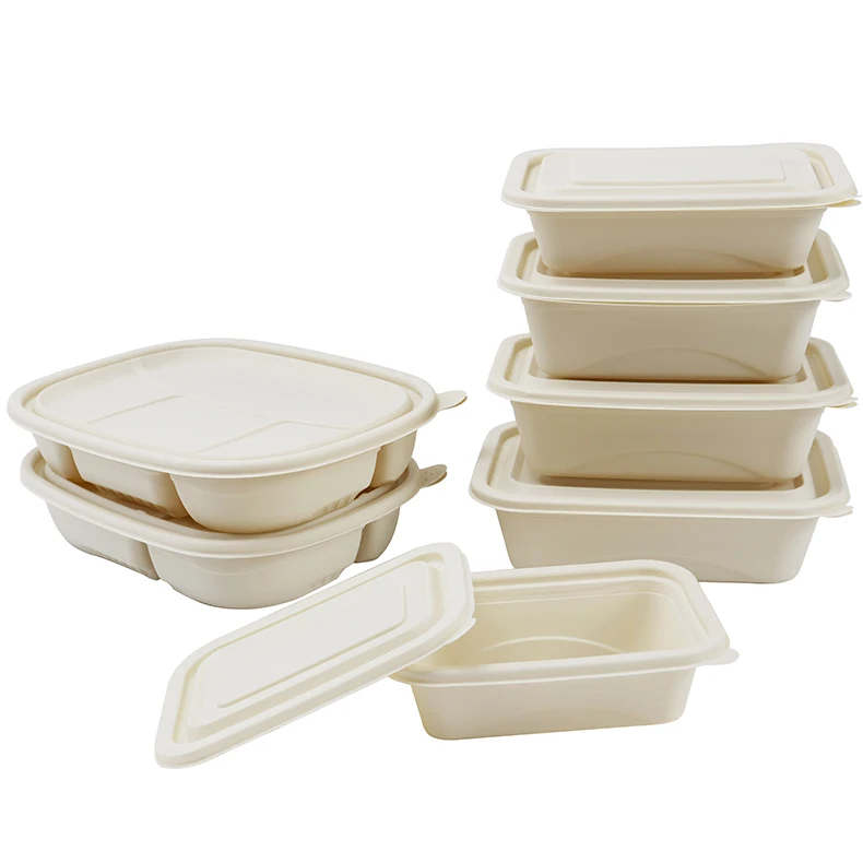 

650ML eco-friendly cornstarch biodegradable lunch box takeaway food packaging box soup dumpling container with lid