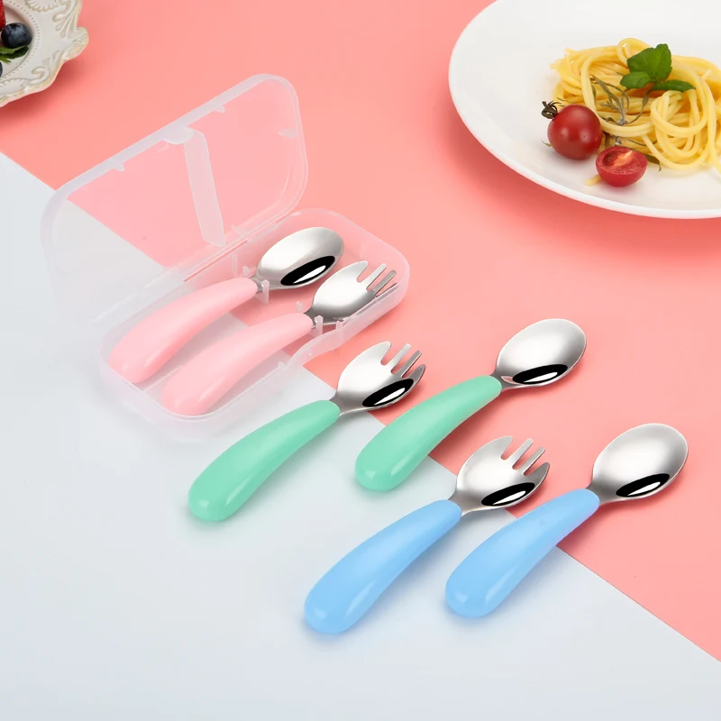 

Baby cutlery 304 stainless steel Kids' fork spoon children flatware sets with Creative Cartoon handle 2 pieces set