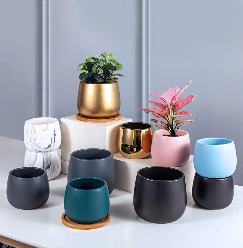 

Modern Golden Ceramic Gold Marble Flower Vase Tabletop Ornaments Home Round Flowerpot Dried Vases Arrangement Decor