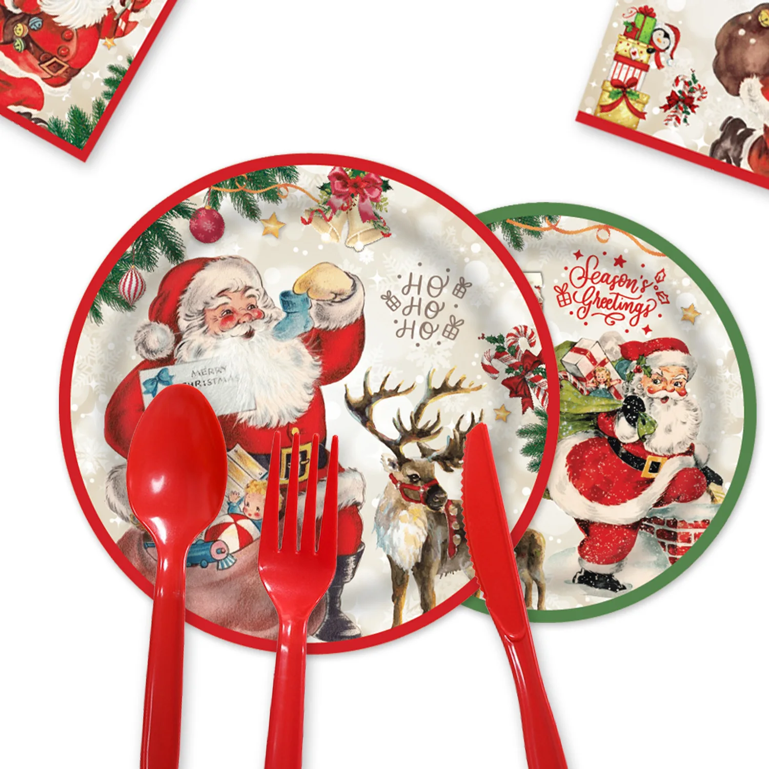 

DAMAI Christmas New Year Party Decoration Party Paper Plate Set Disposable Tableware Set