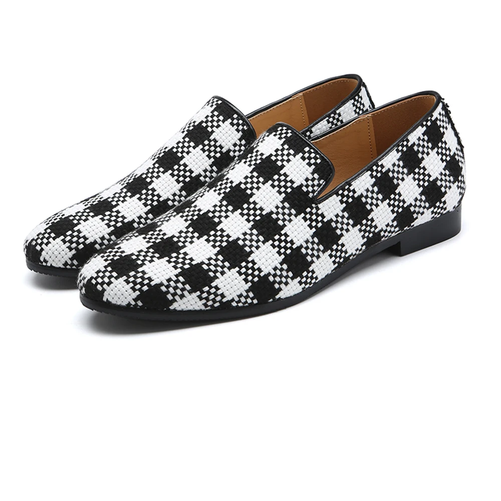 

Big Size 37-48 Men Women Loafer Fabric Smoking Shoe Unique Cube Design Loafer Shoe 553