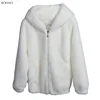 100% Acrylic Women Winter Faux Fur Coat Artificial Mink fur Hooded Jackets
