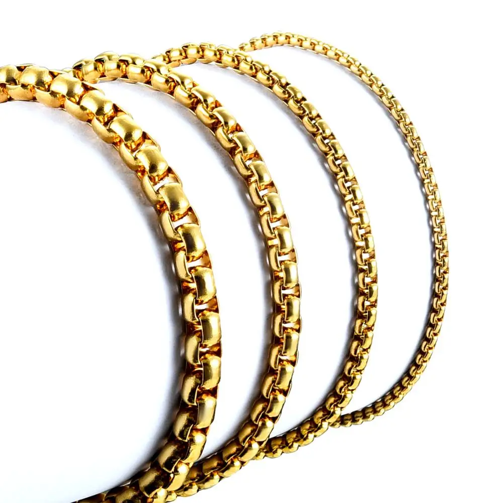 Width 2/3/4/5/6mm Stainless Steel Gold Chain High Quality Round Box link Necklace Chain 13 Lengths Per Width