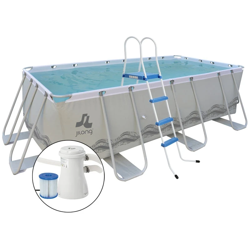 

Jilong Avenli 17726 Passaat Grey Rectangular steel frame pool portable plastic pool, As picture