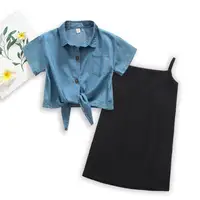 

2019 summer new girls outwear dress clothes set children cute kids denim shirt sling dress casual clothing set