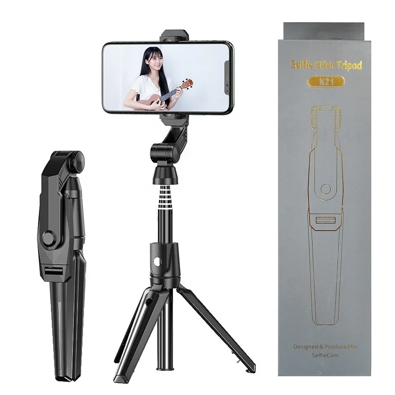 

K21 Aluminum Extendable Wireless Selfie Stick Bluetooths Tripod 3 in 1 with Remote for Smartphone