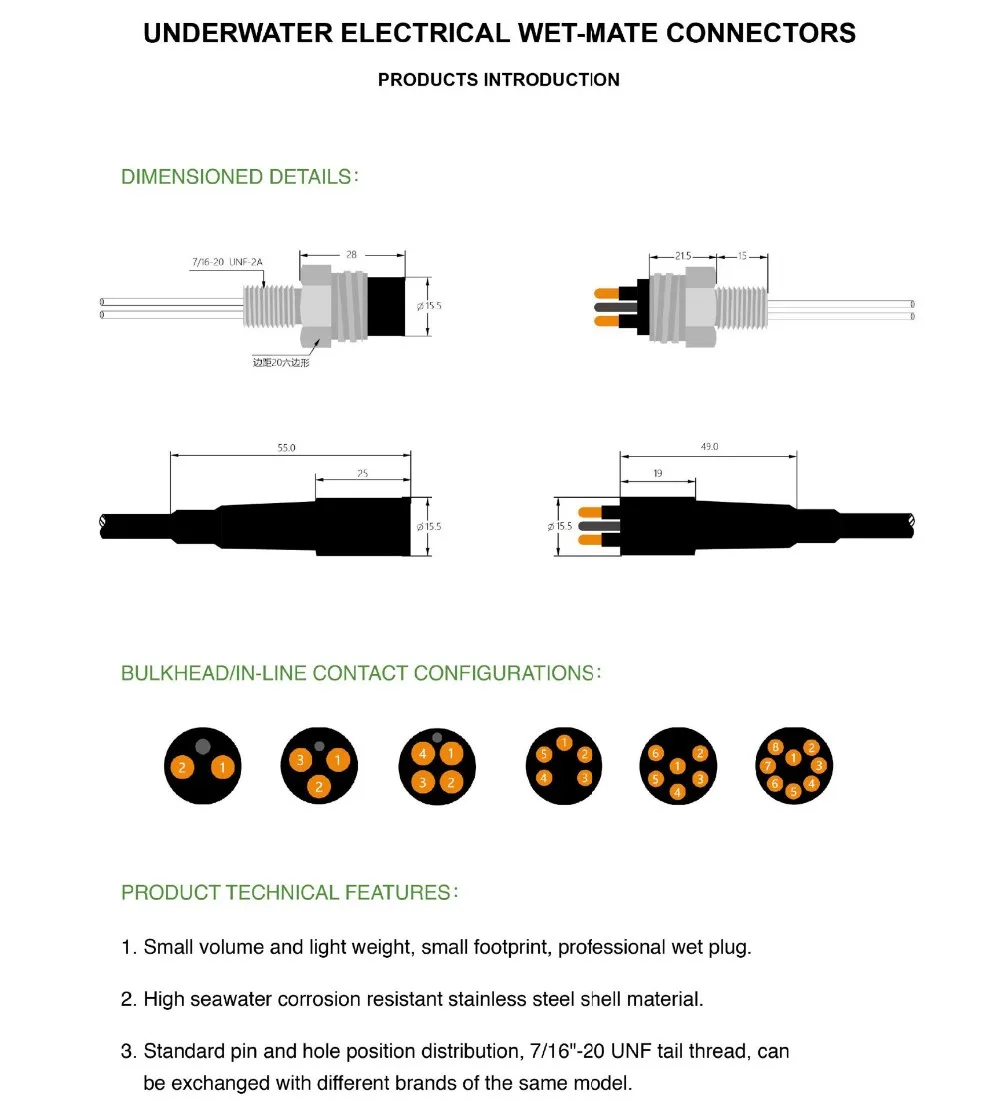 Pluggable Wet Ip69k Watertight Subsea Robot Cable Mcbh2f Mcil2m Mcbh2m 2pin Marine Rov 3926