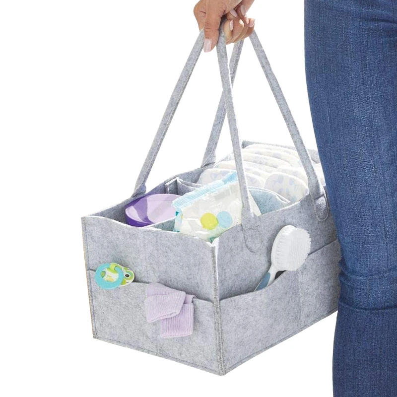 

felt changing nappy storage bag baby diaper bag basket organizer caddy felt diaper bag, Grey/in stock