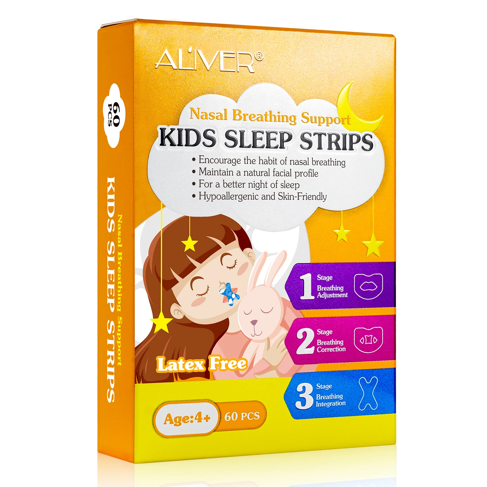 

ALIVER 60 Pcs Nasal Breathing Support Kids Sleep Strips Improved Nighttime Sleeping Advanced Gentle Mouth Tape For Sleeping