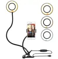 

Desk clip 24 LEDs 3 color modes selfie ring light with phone holder for Live Stream, Make up, lamp, video