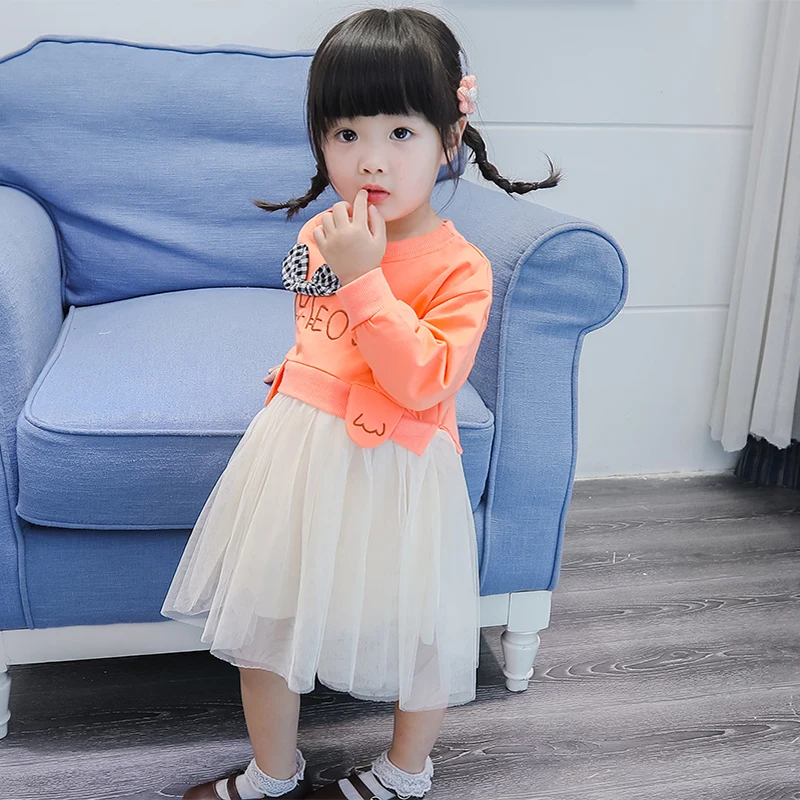 

Pink/orange/red Spring Autumn Baby Girls Clothing Cotton Cute Sweet Fluffy Mesh Dress