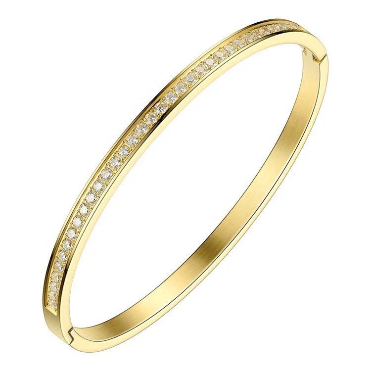 High Quality 18K Gold Plated Stainless Steel Jewelry Zirconia Bangles Cuff Bracelets BM182008