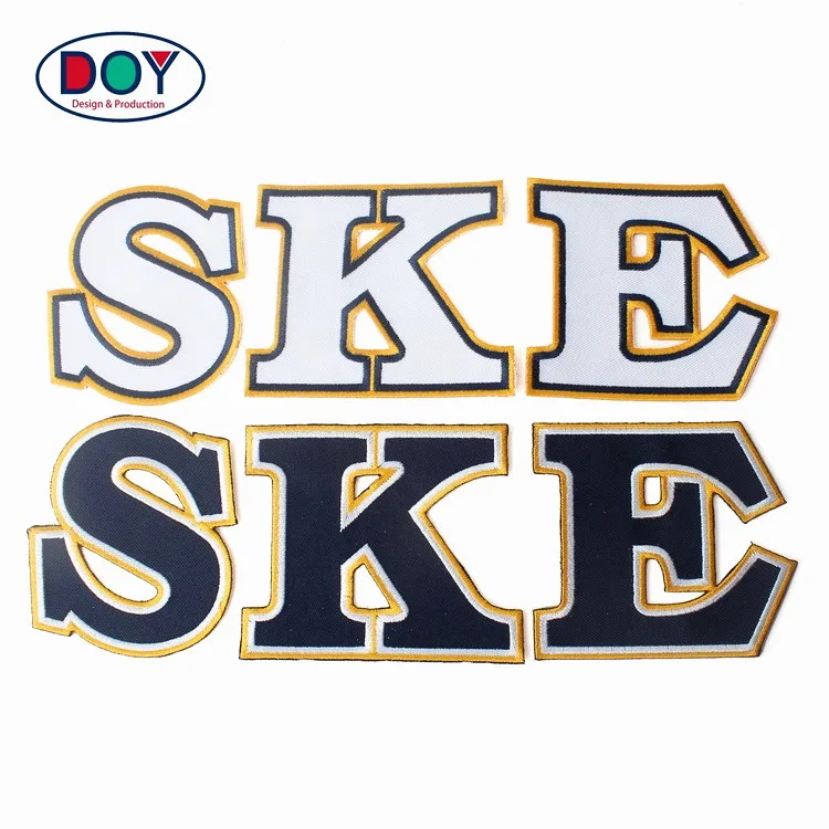 

Wholesale Iron On Custom Size Twill Fabric Embroidered Letters and Numbers Patches for Sport Clothes, Black and white, accept customized