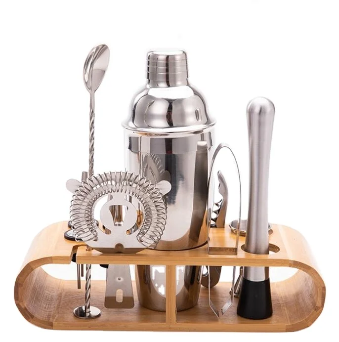 

Bar Accessories Stainless Steel Customized Logo Wine Stones Stand Bartender Kit Cocktail Shaker Set, Silver