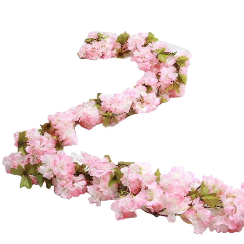 

18 brunches 2.3m Supply artificial flower vine faux white pink cherry blossom garland wedding artificial silk flower wall panel
