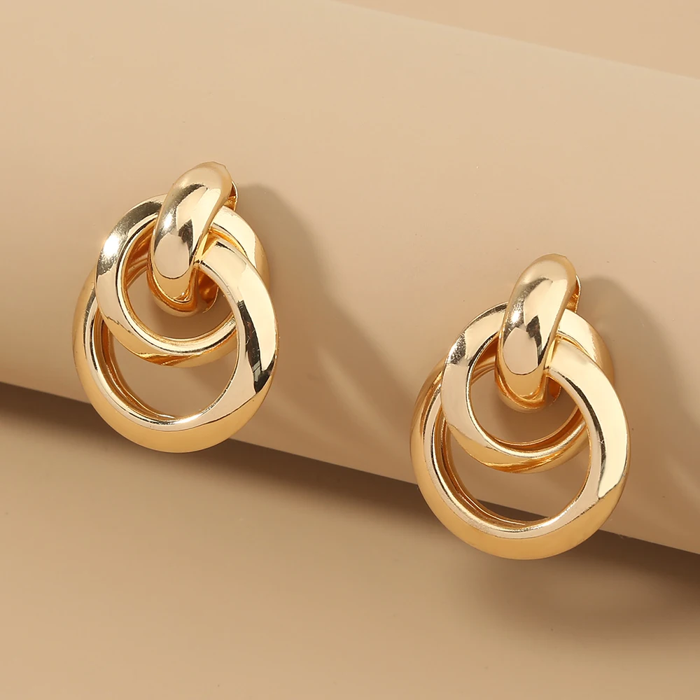 

Fashion Geometric Accessories Korean Gold Plated Chunky Hoop Stud Earrings Women Girls Jewelry