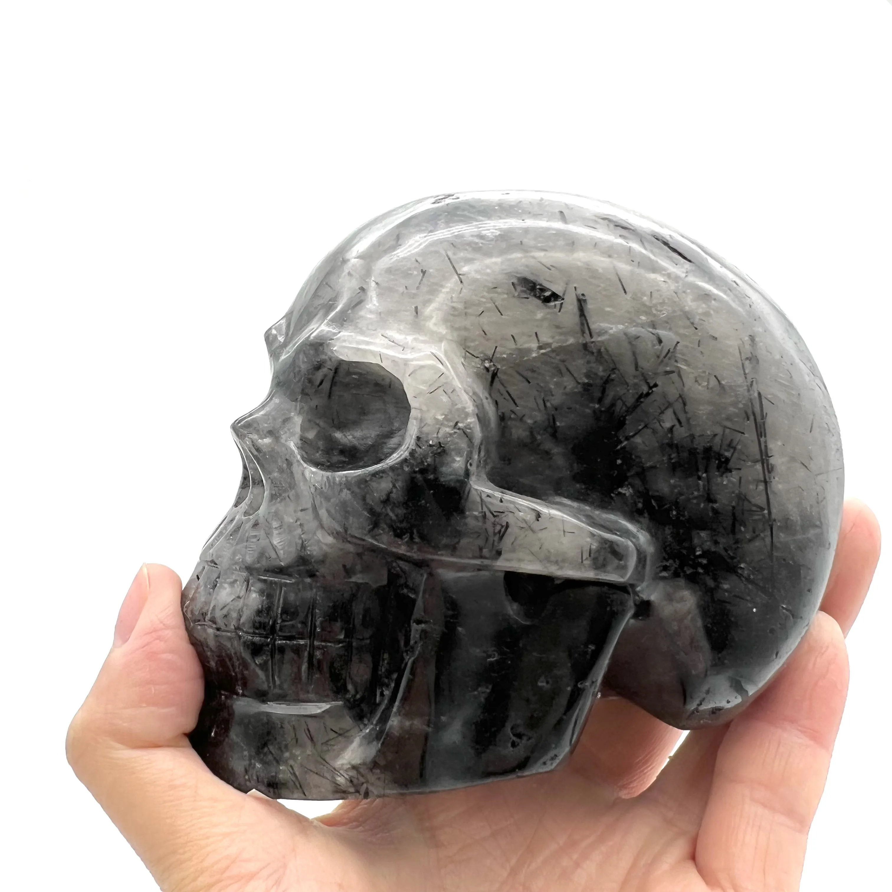 

Natura Crystal Rutile Quartz Carving Polished Black Hair Quartz Skulls For Sale