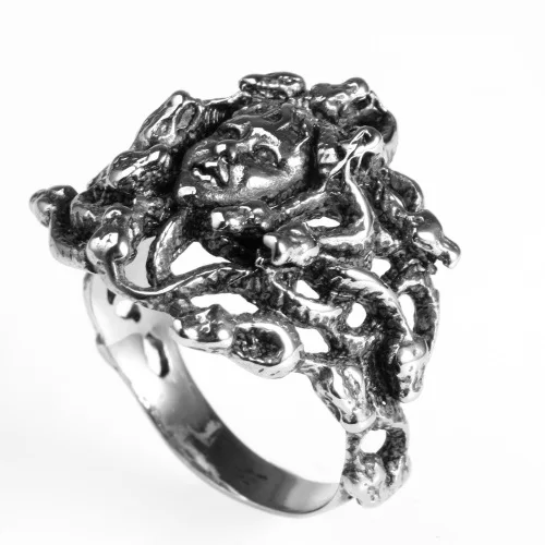 

Stainless steel ring men's and women's jewelry, personalized retro snake head Medusa ring, Black