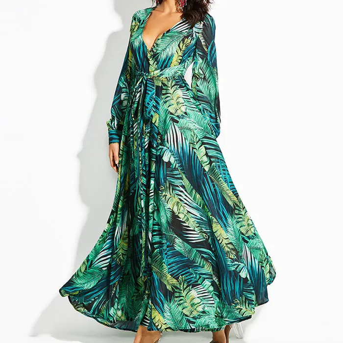 
Fashion Custom Lady Chiffon Ruffle Maxi Dress OEM/ODM Vestidos Women Elegant Summer Casual Dresses 