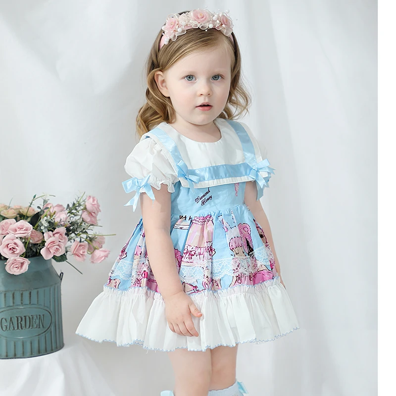 

Toddler clothing short sleeve cartoon print princess party baby girls dress with bloomers, Multi colour options