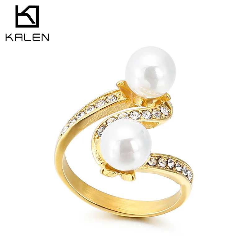 

Custom Gold Color Women Rings Gemstone Pearl Ring Jewelry For Party