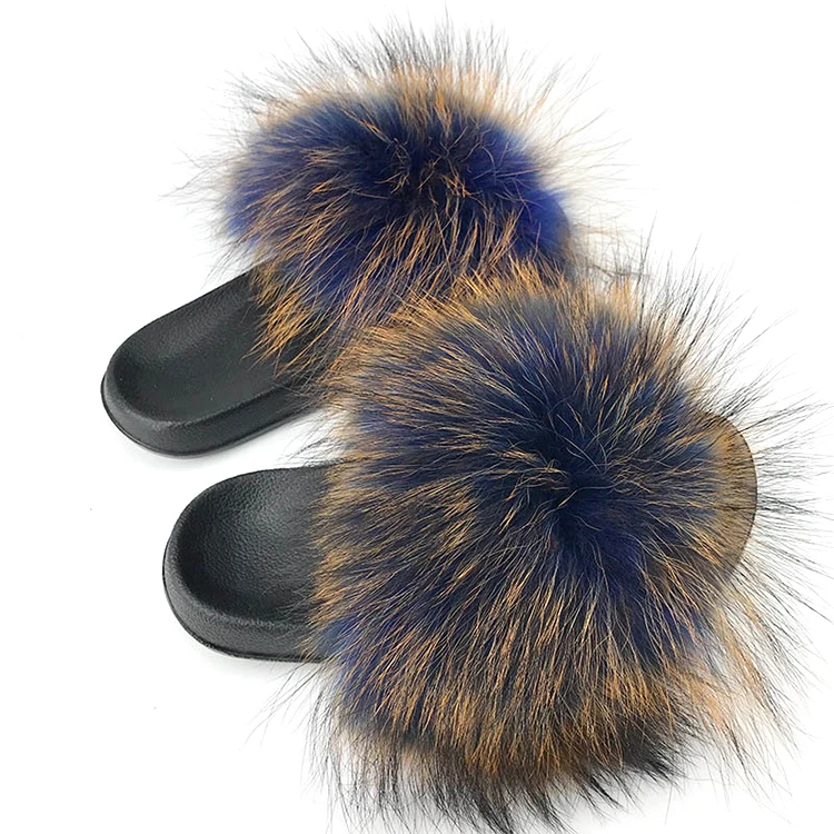 

Designer fur slides raccoon fur for slippers slides big raccoon fur slides, Customized color