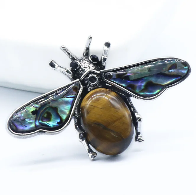 

Natural stones crystal accessories women Little Bee Brooches Crystal Rhinestone Pin Brooch for souvenir gift, Natural color