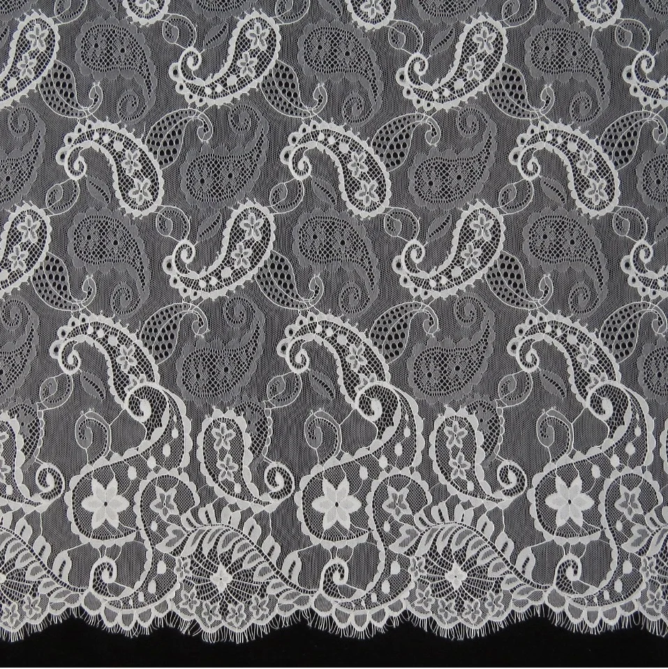 

High quality white chantilly lace fabric eyelash border for garment, Accept customized color