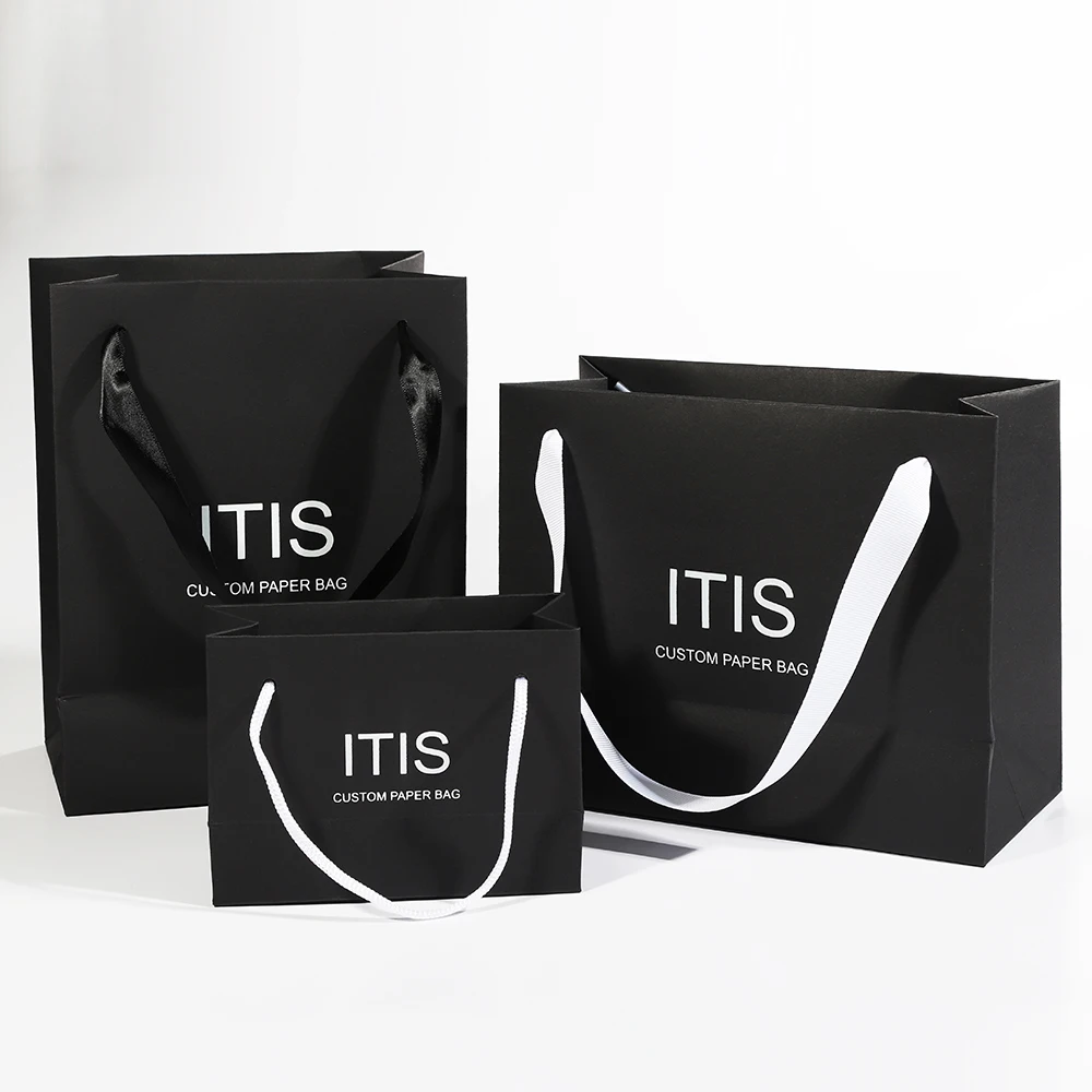 

Custom logo luxury birthday small paper packaging gift bags with ribbon handles