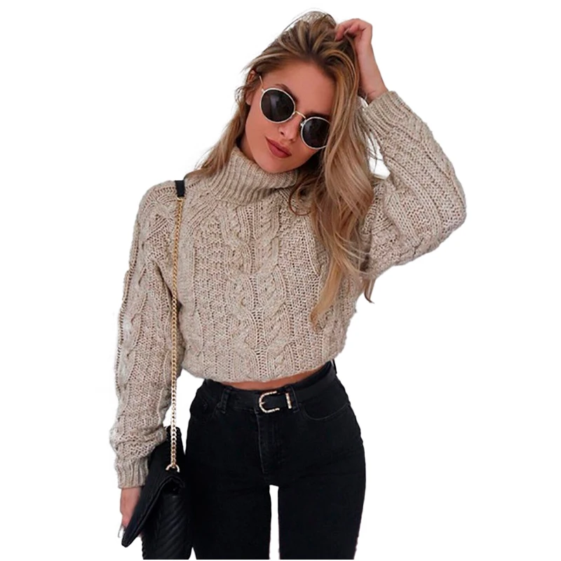 

Autumn And Winter Turtleneck Knit Cropped Short Sweater Pullovers