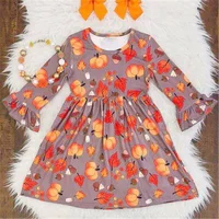 

Autumn children clothing Baby Girls Halloween orange Pumpkin Patch Bell Sleeve Dress
