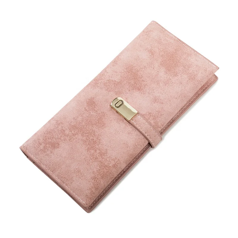 

Buckle Two-fold Students Slim Retro Card Holder Frosted PU Leather Money Bag Ladies Clutch Long Wallet For Women, Purple, pink, gray, black, wine red, dark blue, green, coffee